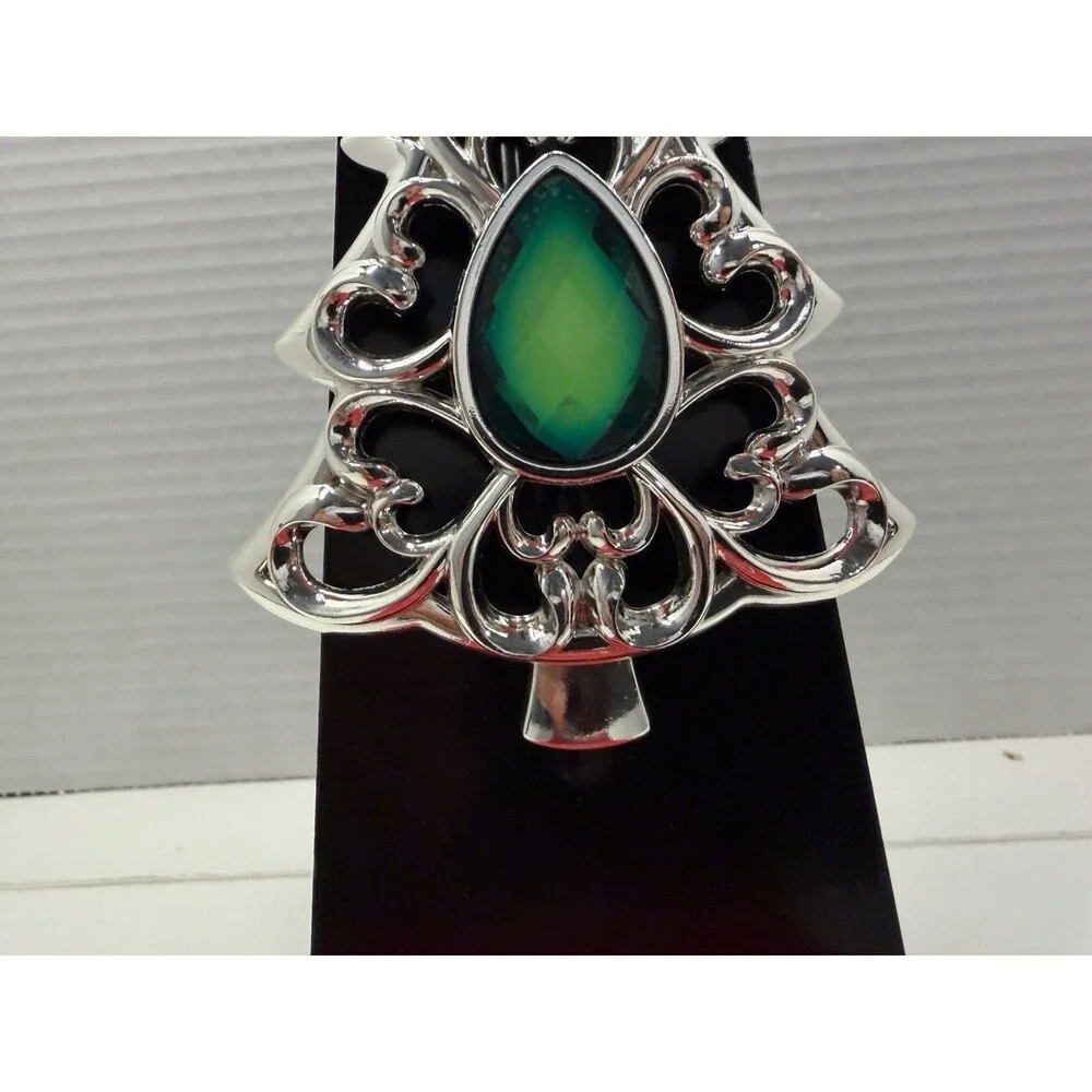 Lenox Bejeweled Christmas Tree Ornament Silverplate With Green Gem